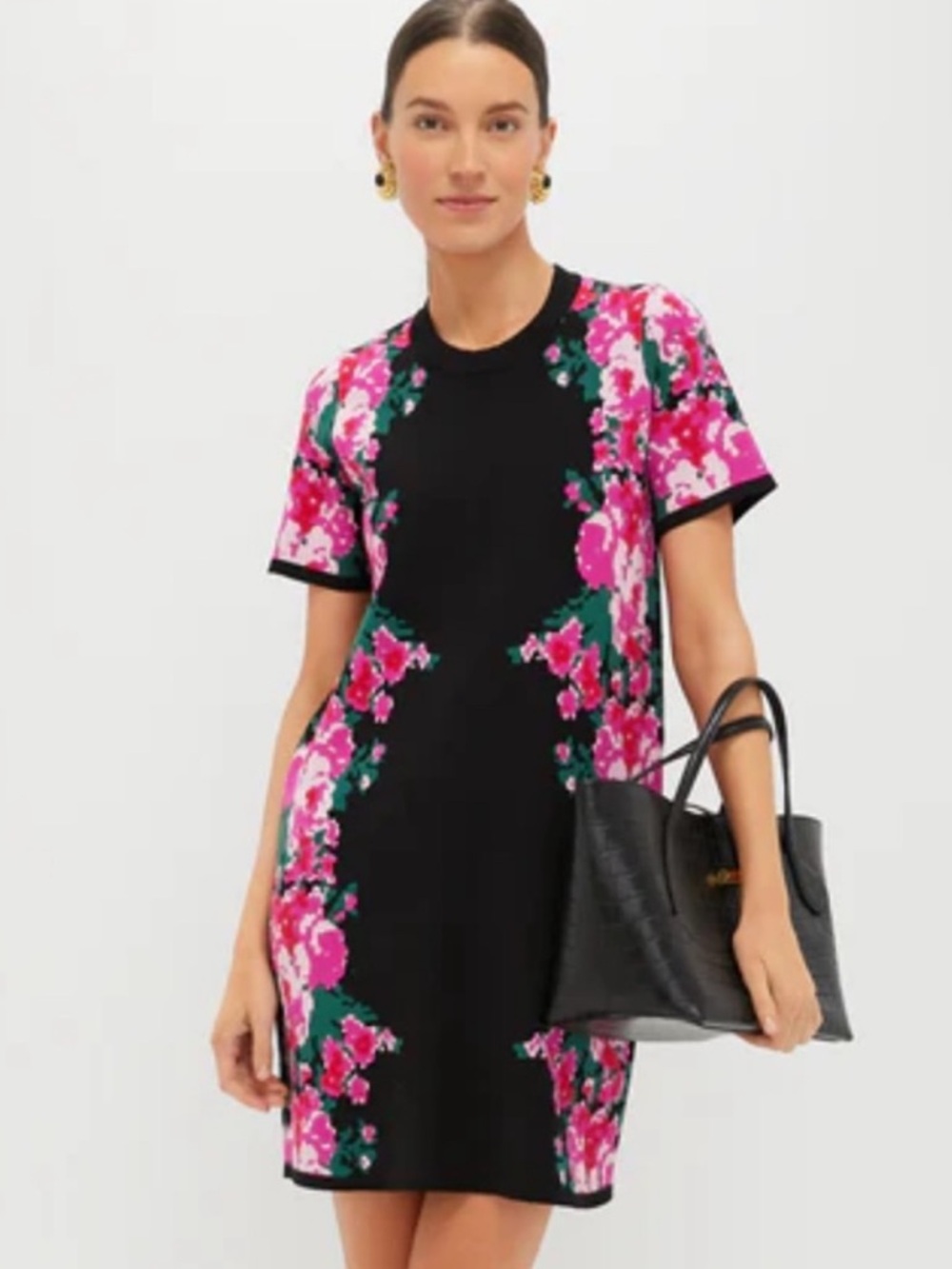 Tuckernuck Black Mini Shift Dress with Pink Floral Panels